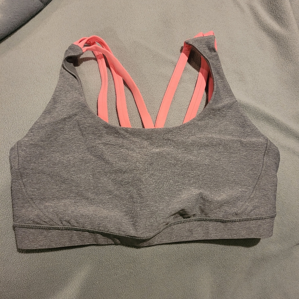Lululemon Gray Sports Bralette with Pink Strappy Back